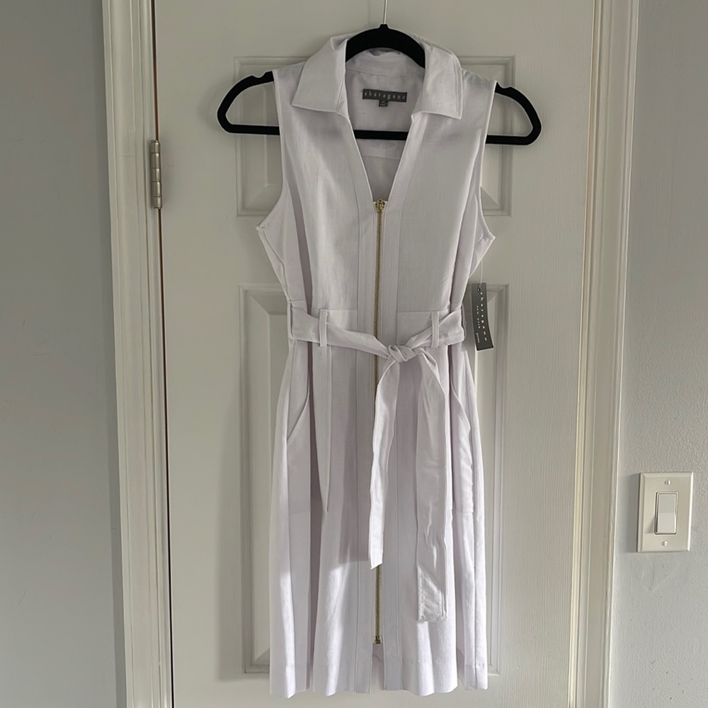 Sharagano White Collared Zip-up Dress